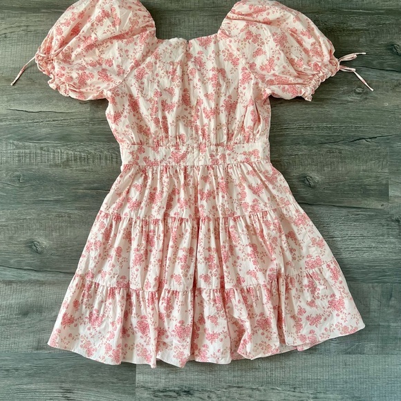 Rachel Parcell Pink Poppy Puff Sleeve Tiered Dress Large Floral Wedding Prairie - Picture 6 of 6